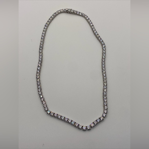 Moissanite Choker Necklace 16” Sterling Silver 925- 28.45 Grams - Picture 6 of 8